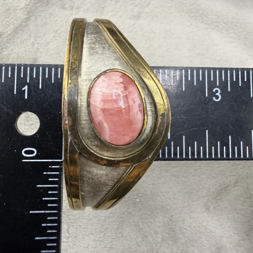 Vintage Statement Cuff Polished‎ Stone Silver and Gold Tone 6.5